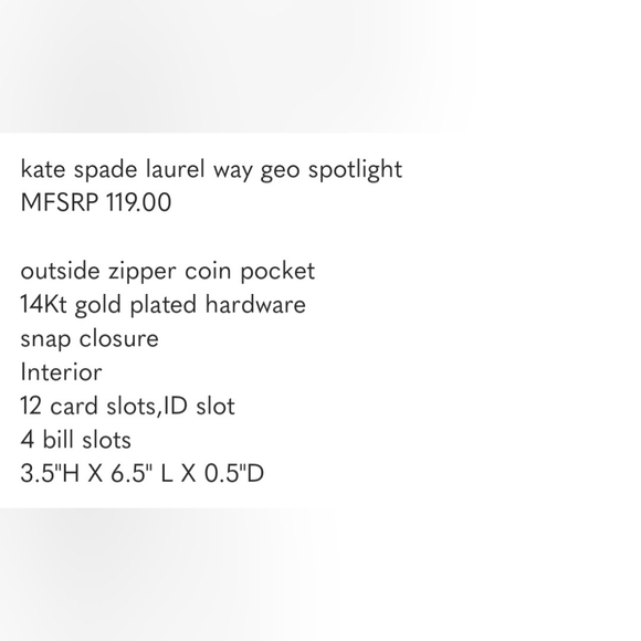 Kate Spade Laurel Way Geo Spotlight Wallet Ret. $119 Guc - Picture 2 of 11